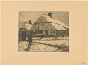 Besneeuwde huizen aan een weg in Ede