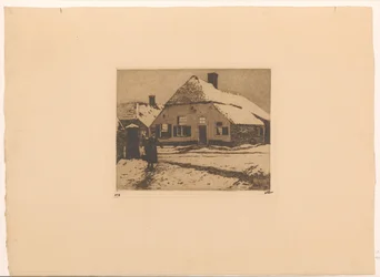 Besneeuwde huizen aan een weg in Ede