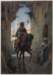 Turkse ruiter in een stad