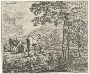 Landschap met een muildier en geiten