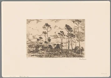 Landschap met kale bomen en houthakkers
