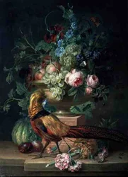 Stilleven met Bloemen en een Fazant