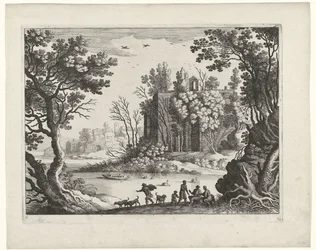 Gebouw aan een rivier, Italiaanse landschappen