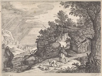 Landschap met een dode godsman, leeuw en ezel