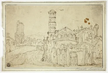 Uitzicht in Rome: Torre della Melisa, ruïnes van vroegchristelijke kerk