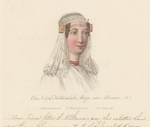 Hoofddracht van een meisje uit Alkmaar, 1816
