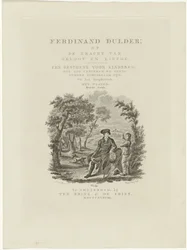 Zittende reiziger en een jongen in een landschap
