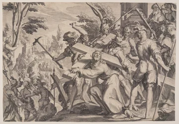 Christus draagt het kruis, plaat 4 uit Tronen van gerechtigheid (Thronus Iustitiae)