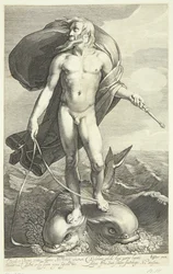 Neptunus rijdend op twee dolfijnen