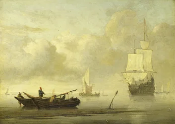 Schepen bij de Kust tijdens een Kalme Zee