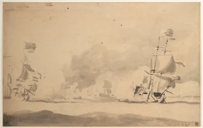 Een Nederlands schip achtervolgt een Engels schip