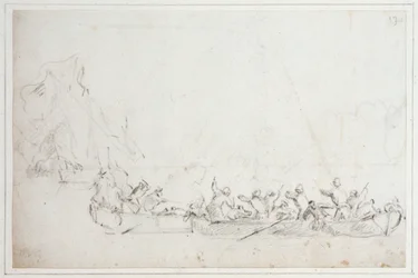 Een gevecht in boten tussen Nederlandse of Engelse en Barbarijse piraten, ca. 1675