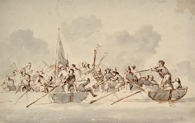 Een gevecht in boten met Barbarijse piraten, ca. 1685