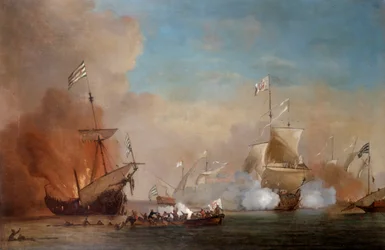 Piraten Aanvallen een Brits Marineschip, 17e eeuw
