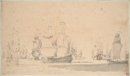 Engelse schepen, een kits en een galiot in een lichte bries, juni 1673?