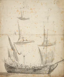 Portret van een klein Nederlands koopvaardijschip, c.1665
