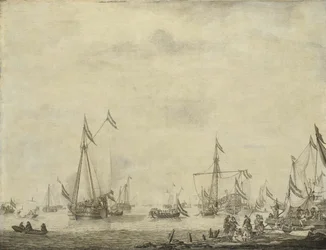 Koninklijk jacht en staatsiejacht varen uit Moerdijk met Karel II