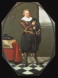 Portret van een zeeman in een interieur