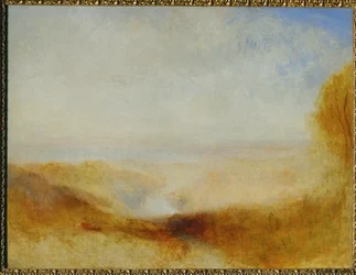 Landschap met een rivier en een baai in de verte ...