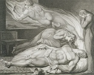 De dood van de sterke slechte man, pl.6, illustratie uit Het graf, een gedicht door William Blake, gegraveerd door Luigi Schiavonetti