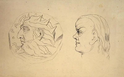 Voorzijde van de munt van Nebukadnezar en een hoofd van Kreeft, uit J. Varley