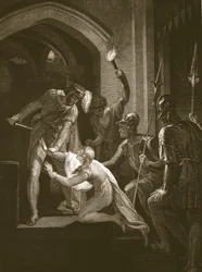 De Dood van Arthur, gegraveerd door J. Fittler, illustratie uit David Hume