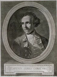 Portret van Kapitein James Cook, uit het frontispice van 