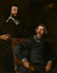 Portret van twee heren, genaamd Nicholas Stone en zijn zoon