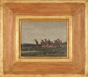 Figuren die een landschap oversteken