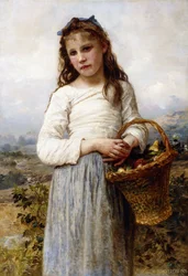 Een jong meisje met een mand fruit