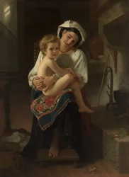 Jonge moeder die naar haar kind kijkt, 1871