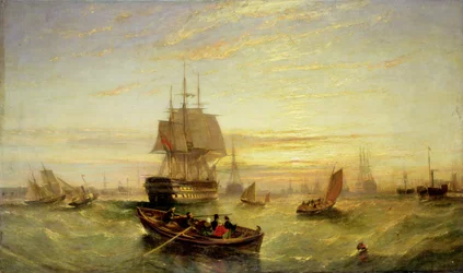 Binnenkomst in de haven van Portsmouth (olieverf op doek)