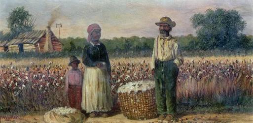 Katoenplukkers in het Amerikaanse Zuiden (bord) (voor paar zie 67736)