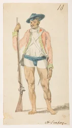 Een Sepoy. uit een Album van 372 tekeningen van landschappen, kustlijnen, kostuums en het dagelijks leven gemaakt tijdens Lord Macartney