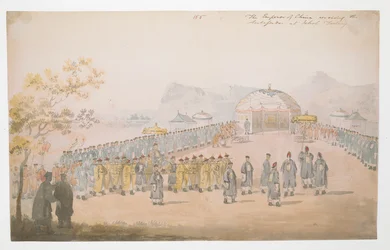De keizer van China ontvangt de ambassadeur in Jehol, Tartary