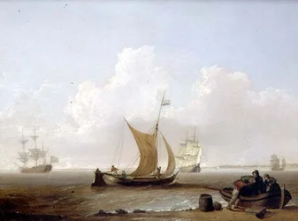 Een Nederlandse kaag en andere Nederlandse schepen voor de kust van Holland