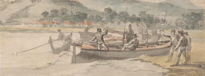 Boten en mannen aan de kust