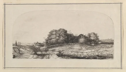 Landschap met een hooischuur en een kudde schapen