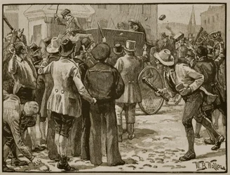 Aanval op Sir Charles Wetherell in Bristol, illustratie uit 