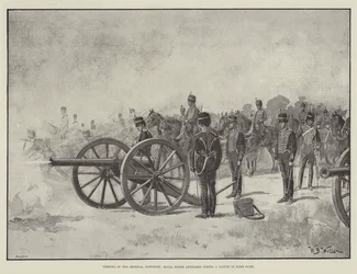 Opening van het Imperial Institute, Royal Horse Artillery vuurt een saluut in Hyde Park