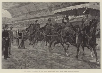Het Militaire Toernooi in de Royal Agricultural Hall, Royal Horse Artillery in galop