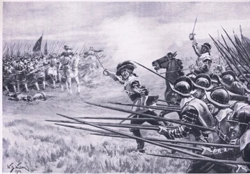 De aanval van de Royalistische infanterie bij Naseby, juni 1645, illustratie uit Britse gevechten op land en zee, 1915