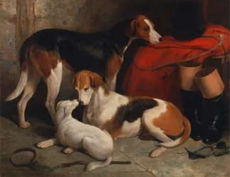 Een Paar Vossenjachthonden met een Terrier, eigendom van Lord Henry Bentinck