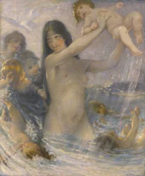 Spelende nimfen en waterbaby