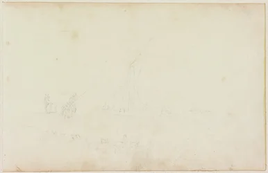 Schets van Schip Roeiboot en Ruiter met Rij Paarden