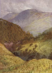 Uitzicht op Chee Dale, High Tor in de verte