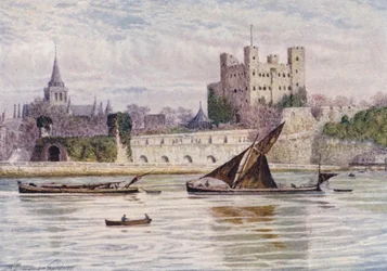 Rochester Castle en Kathedraal vanaf de overkant van de Medway