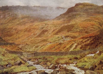 Upper Tor Rocks vanaf Grindsbrook, nabij Edale