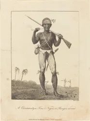 Een vrije zwarte Coromantyn, of ranger, gewapend, 1793.