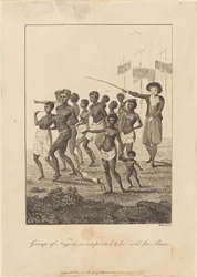 Groep zwarte mensen, ingevoerd om als slaven te worden verkocht, 1793.